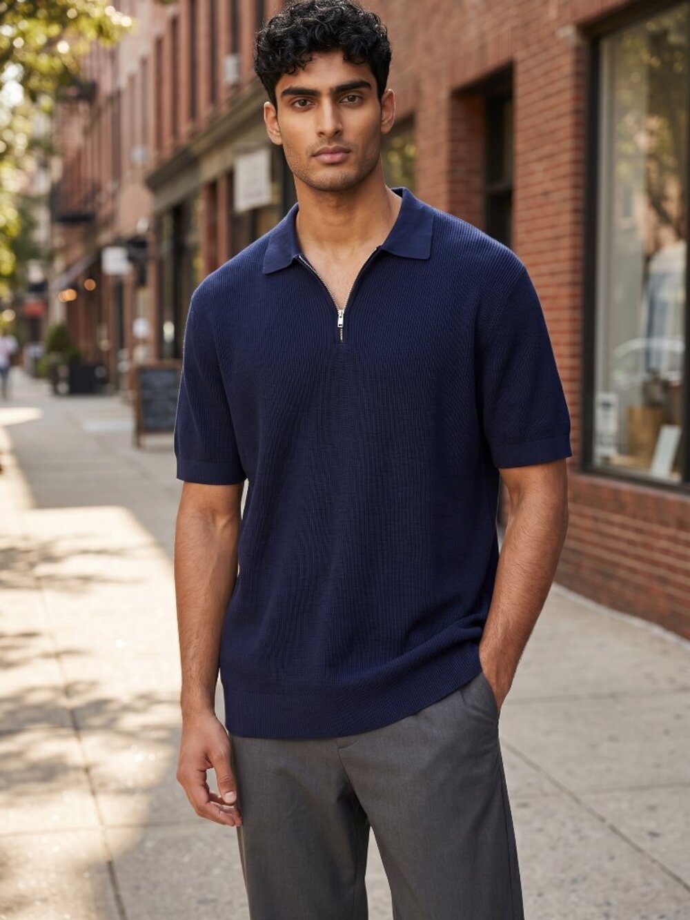 Zara Navy Blue Short Sleeve Polo Shirt